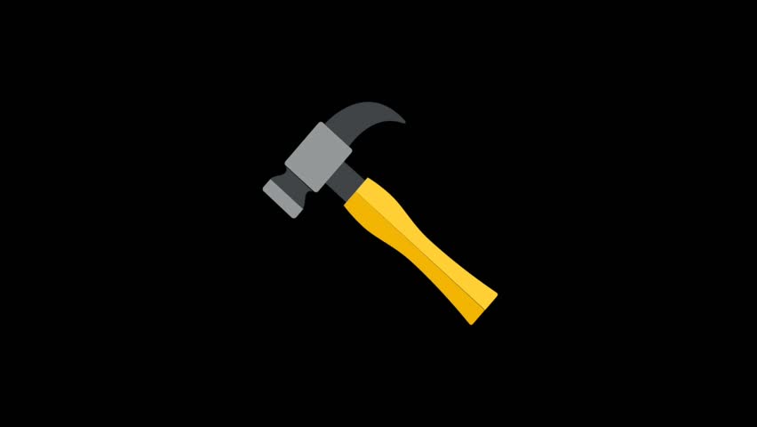 Vector animation of moving hammer hitting. Black background. Isolated on black background. Hummer ilustration