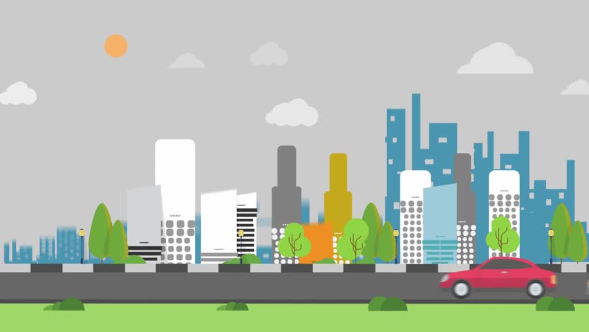CITY BUILDINGS AND CARS ANIMATION VIDEO