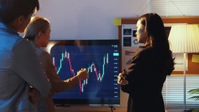 Businesswoman leading a presentation, explaining fluctuations in stock market data to colleagues. Team members engage in discussion, analyzing trends and strategies for investment - Powered by Shutterstock - Get 15% off with code: PIKWIZARD15