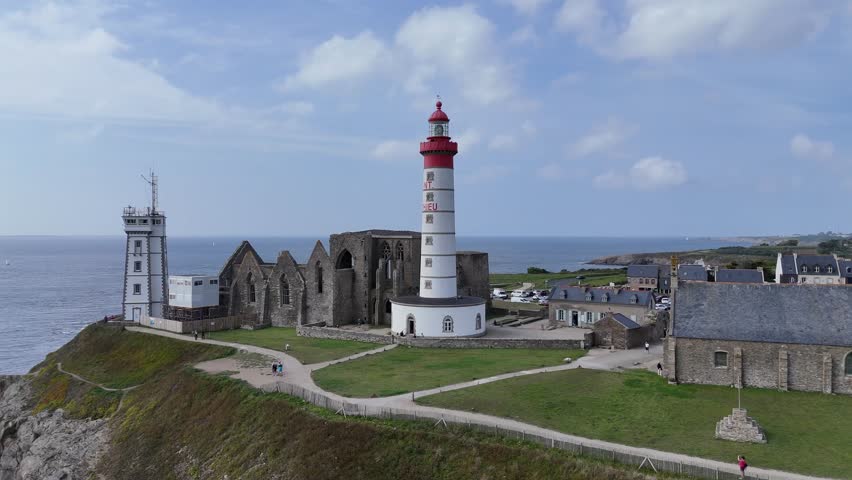 Shot of the lighthouse of Saint-Mathieu located on the point Saint-Mathieu, in Plougonvelin, near Brest, in the Finistère.	