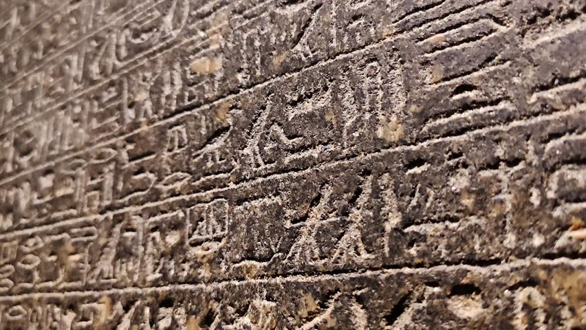 Detailed View of Ancient Egyptian Hieroglyphics Carved on Stone
