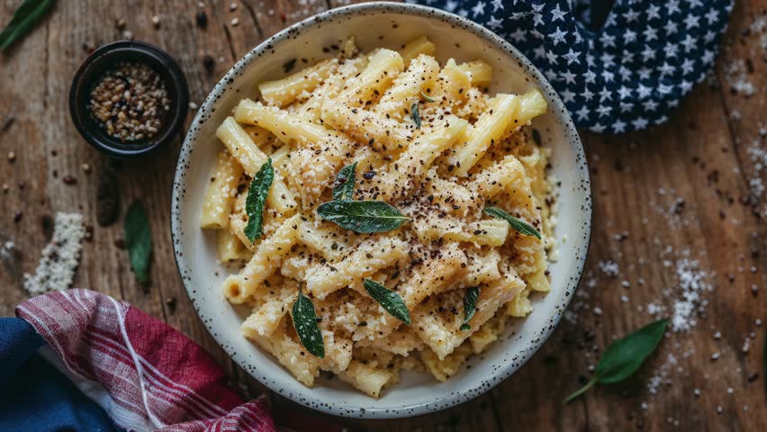 Traditional Thanksgiving Brown Butter Sage Pasta Dish on Rustic Table