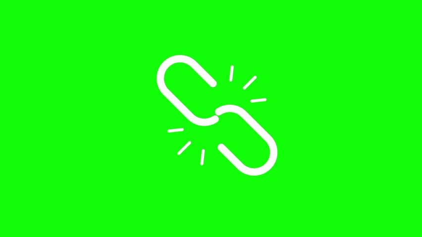 White Broken Link Icon Isolated on Green Screen Background Animation (Chroma key)