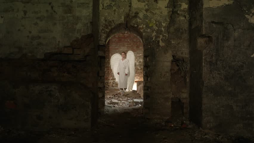 Man in angel costume. Guardian angel concept.