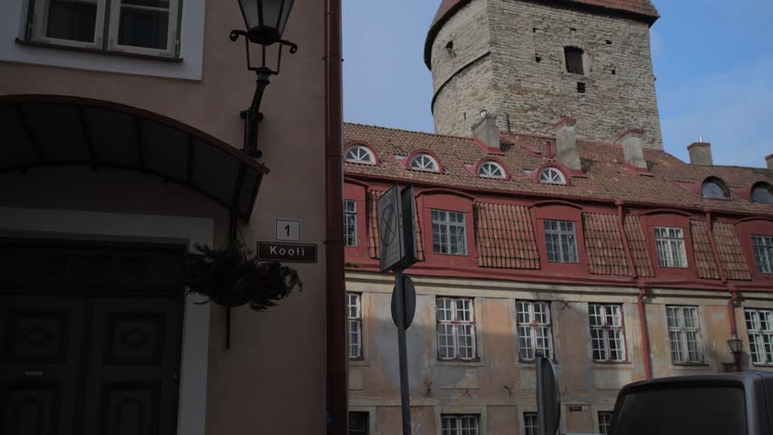 Lots of windows on building under old town city wall in Tallinn, Estonia