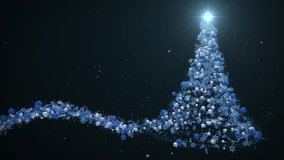 Glowing blue Christmas tree animation with globes and snowflakes garland on blue. Holiday concept and background 4k - Powered by Shutterstock - Get 15% off with code: PIKWIZARD15