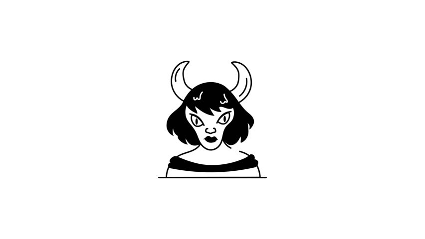 Devil girl animated icon in glyph style