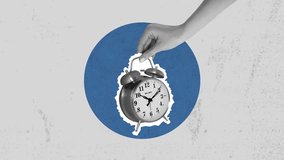 Stop motion, collage art. Hand close alarm clock. - Powered by Shutterstock - Get 15% off with code: PIKWIZARD15