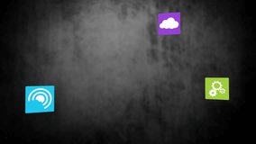 Cloud and settings icons animation over dark textured background. Technology, interface, cloud computing, digital, abstract, modern - Powered by Shutterstock - Get 15% off with code: PIKWIZARD15