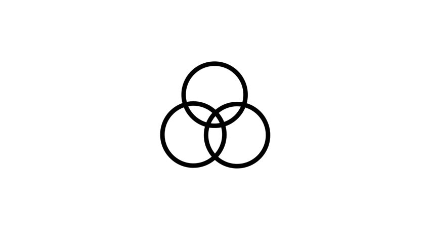 Rotating three circle combination icon. Three overlapping circles animation. line art motion background.