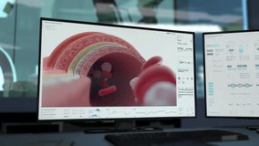 Vein Diagnostic Scan In Innovative Scientific Research Software Examines White Blood Cells. Scanning Leukocytes In Vein For Immune System Diagnostic. Human Vein Molecular Diagnostic Scan - Powered by Shutterstock - Get 15% off with code: PIKWIZARD15