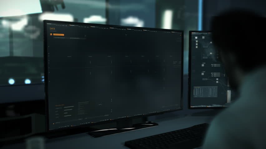 Operating the surveillance sound analysis technology from the control room. Surveillance sound analysis system examining the wavelength. Surveillance sound analysis software ui decoding the audio
