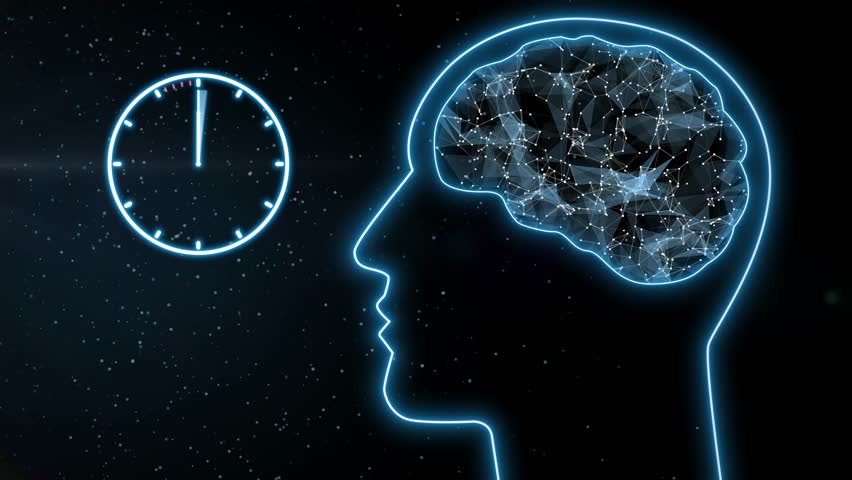 Animation of busy businessman head and brain with clock going fast forward. Time management, pressure, deadlines and thinking concept on Black background. Alpha channel included - Powered by Shutterstock - Get 15% off with code: PIKWIZARD15
