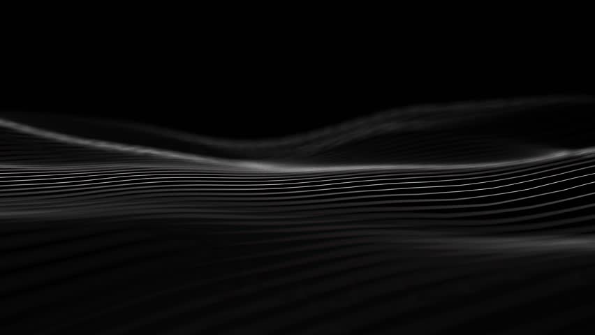 Flowing wave structure with fine lines on black background. Seamless loop.
