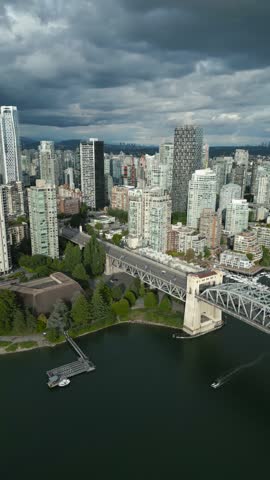 Aerial view on downtown, Granville bridge and False Creek in Vancouver