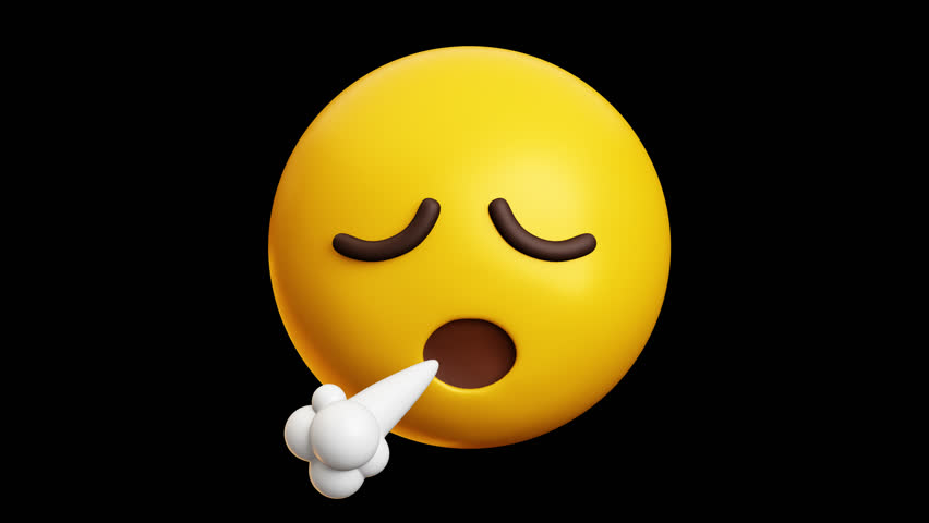 sigh emoji, 3d emoticon animation, Alpha channel, Transparent video	
