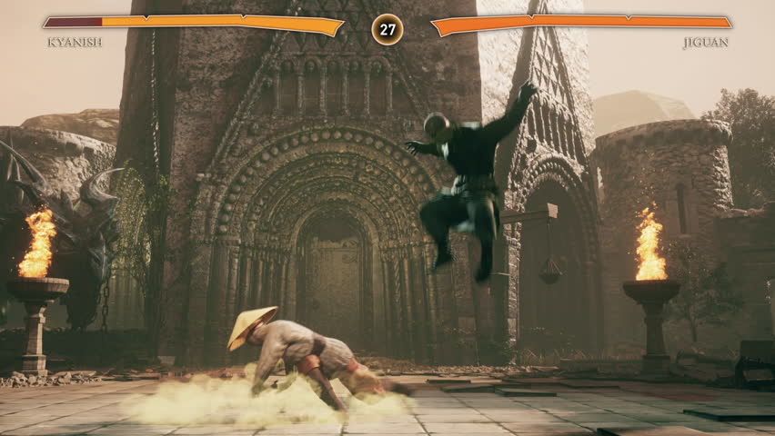 Video Game Animation Suffering Defeat In Battle Of Martial Arts Tournament. Player Defeated By Enemy Character In Arcade Mode. Defeat Screen. Martial Arts Simulator Battle. Martial Arts Battle Moves - Powered by Shutterstock - Get 15% off with code: PIKWIZARD15