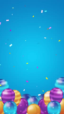 4k Blue Celebration Theme with Colorful Balloons and Confetti 18 seconds Vertical Video. Use any video editor to add your text, image, logo, etc