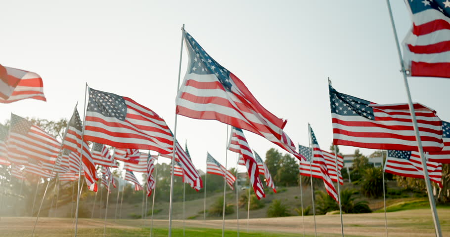 A moving and poignant display of numerous US flags honors the tragic events of September 11, 2001, reflecting the profound patriotism and deeprooted remembrance embedded in the fabric of the USA