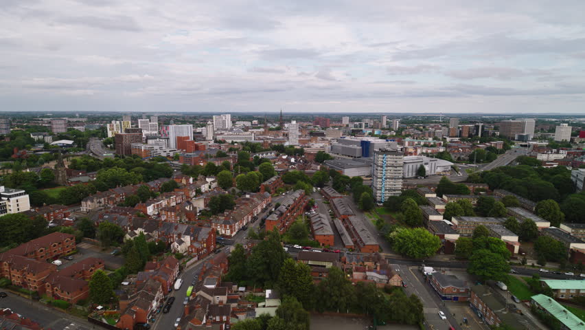Aerial View Shot of Coventry UK, West Midlands, England, United Kingdom, overcast