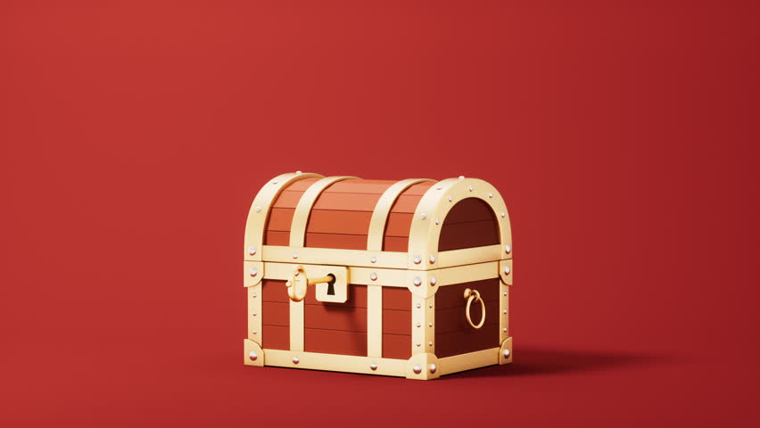 Opened retro treasure box and gift box, 3d rendering. Motion graphic.