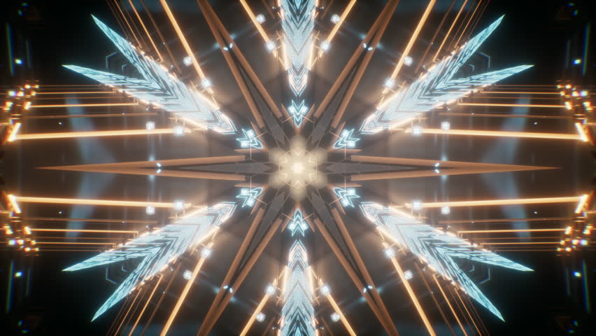 Abstract glowing neon kaleidoscope pattern, 3d rendering. Motion graphic.