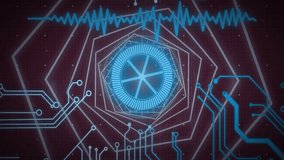 Animation of moterboard network and circular scanner processing over hexagonal tunnel. network, connection, data, loading, digital interface and communication, digitally generated video. - Powered by Shutterstock - Get 15% off with code: PIKWIZARD15