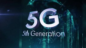 Animation of 5g, fifth generation over global network and data processing on dark background. Connection, network, digital interface and communication, digitally generated video. - Powered by Shutterstock - Get 15% off with code: PIKWIZARD15