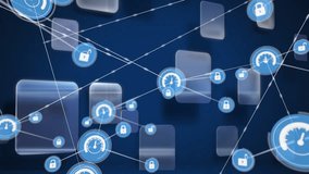 Animation of network of connections with speedometer icons over blue background. Global connections, computing and data processing concept digitally generated video. - Powered by Shutterstock - Get 15% off with code: PIKWIZARD15