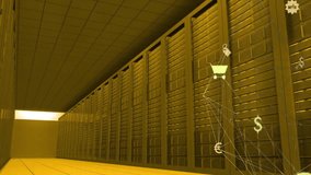 Animation of network of connections with icons over computer servers. Global connections, computing and data processing concept digitally generated video. - Powered by Shutterstock - Get 15% off with code: PIKWIZARD15