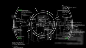 Animation of digital data processing over cityscape on black background. Global connections, computing and data processing concept digitally generated video. - Powered by Shutterstock - Get 15% off with code: PIKWIZARD15