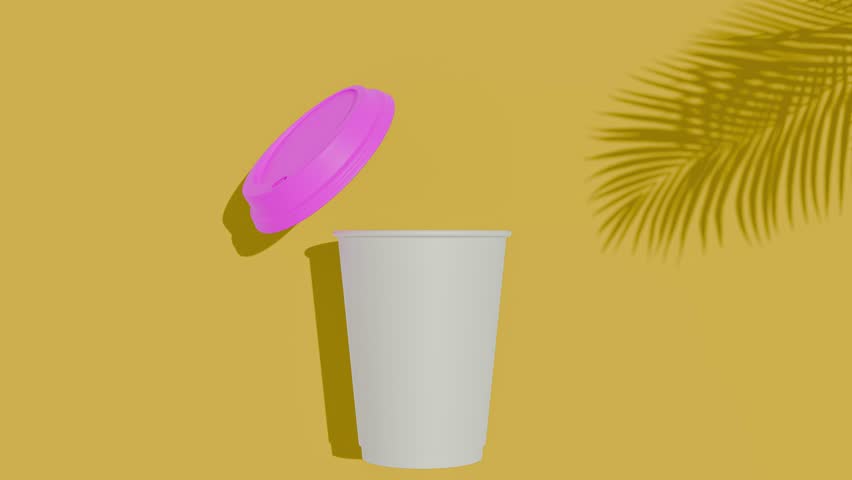 mock up coffee cup footage on yellow background, 3d illustration rendering 