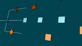 Node tree, concept, industrial process, decission, connection. Lines direction, connected with orange  and blue squares, network. - Powered by Shutterstock - Get 15% off with code: PIKWIZARD15