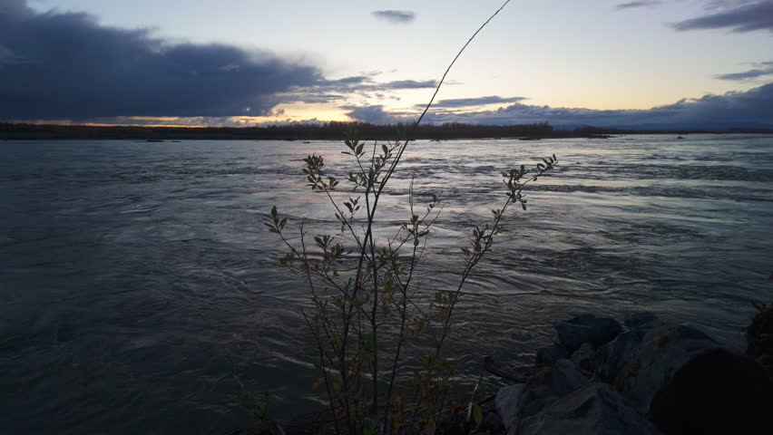 Sunset Jib raise of Susitna River at Sunset in Alaska