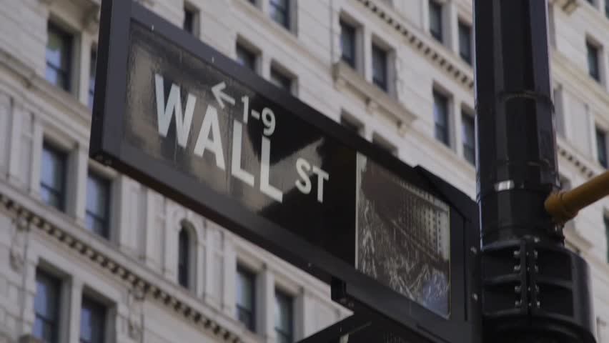 Wall street and Broad street sign in New York Stock Exchange locate in economy district business usa finance background