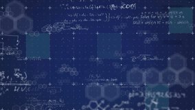 Animation of mathematical equations over squares on blue background. Global science, computing and digital interface concept digitally generated video. - Powered by Shutterstock - Get 15% off with code: PIKWIZARD15