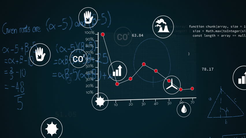 Animation of ecology icons with mathematical equations and data processing on black background. Global ecology, computing and digital interface concept digitally generated video. - Powered by Shutterstock - Get 15% off with code: PIKWIZARD15