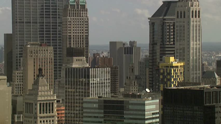 aerial shot view of wall street Financial District of Lower Manhattan world's principal financial and fintech center trade