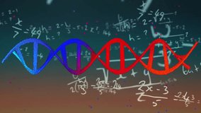 Animation of dna strand, mathematical formulae and data processing over dark background. Global finance, business, connections, computing and data processing concept digitally generated video. - Powered by Shutterstock - Get 15% off with code: PIKWIZARD15