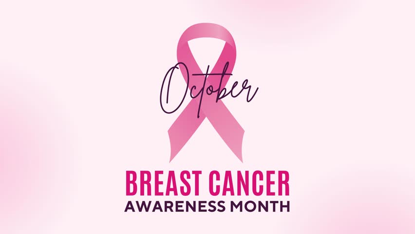 Pink ribbon, breast cancer awareness month in october 4k animated video. vector illustration