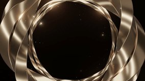 A circular formation of golden metallic ribbons surrounds a dark central void, creating an elegant, futuristic, and abstract design. - Powered by Shutterstock - Get 15% off with code: PIKWIZARD15