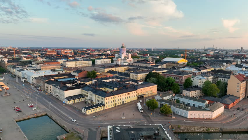 4k Aerial view of famous places architectural landmarks Helsinki. Finland.
