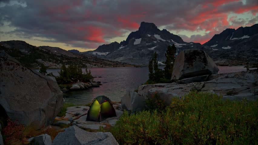 Tent glowing in the mountains along the Pacific Crest Trail.