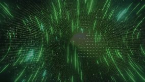 Animation of glowing green light trails moving over light spots on dark background. Connection, data, processing, network and communication, digitally generated video. - Powered by Shutterstock - Get 15% off with code: PIKWIZARD15