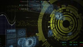 Animation of scope scanning and data processing over dark background. Global finance, business, connections, computing and data processing concept digitally generated video. - Powered by Shutterstock - Get 15% off with code: PIKWIZARD15