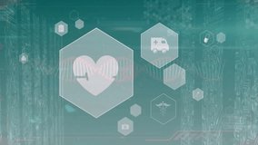 Animation of medical icons and data processing over computer servers background. Global medicine, business, connections, computing and data processing concept digitally generated video. - Powered by Shutterstock - Get 15% off with code: PIKWIZARD15