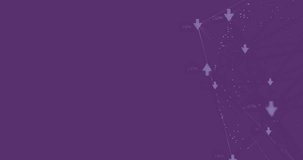 Animation of clock over network of connections with arrows on purple background. Global connections, time and digital interface concept digitally generated video. - Powered by Shutterstock - Get 15% off with code: PIKWIZARD15