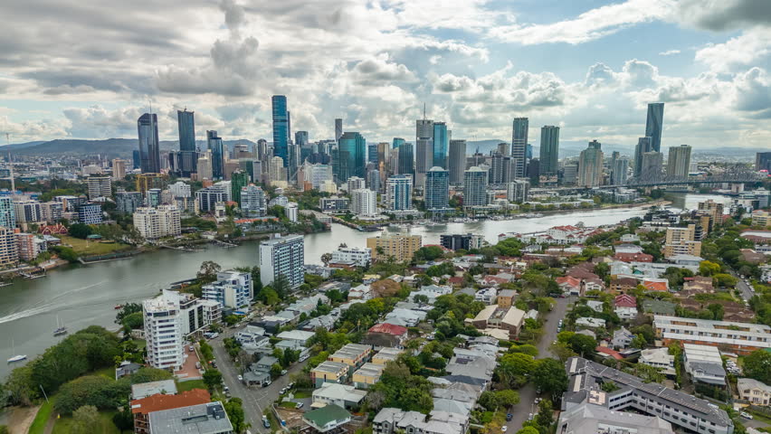 Aerial hyperlapse, dronelapse video of Brisbane city in Australia