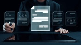 Business person managing online documents for efficient work processes. Ensure secure and quick access to all your important online documents with ease. UUID - Powered by Shutterstock - Get 15% off with code: PIKWIZARD15