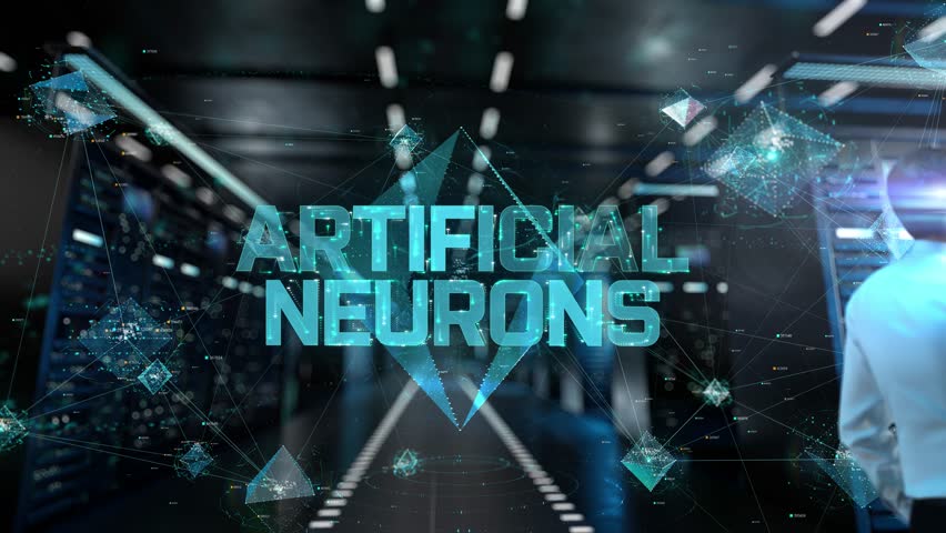 Artificial Neurons. IT Administrator Activating Modern Data Center Server with Hologram.